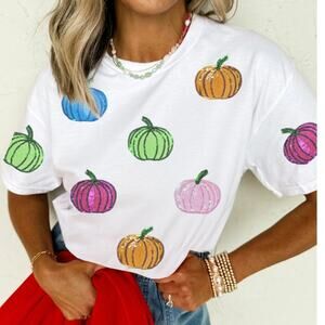 NWT White Sequin Pumpkin T Shirt